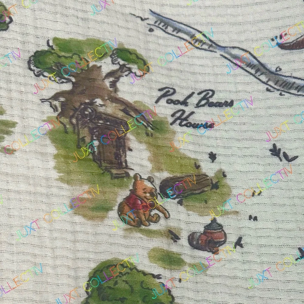 Disneyland Winnie the Pooh Hundred Acre Wood Map Cream Cotton Throw Blanket